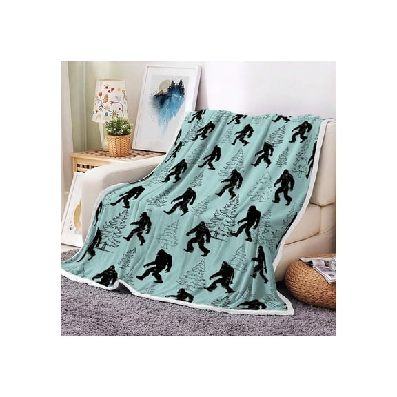 Bigfoot Throw Blanket Sasquatch Pine Forest Flannel Fleece Blanket for Sofa Bed Camping Gift Home Decor Warm Cozy