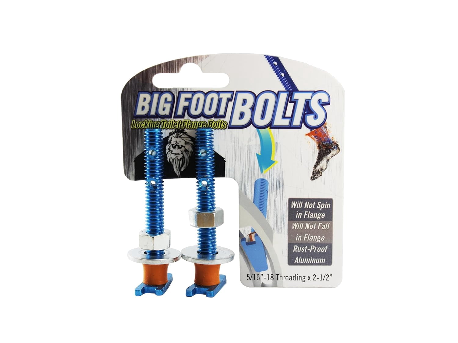 Big Foot Toilet Bolts No Spin Toilet Flange Bolts 5/16" Threading X 2.5" Length