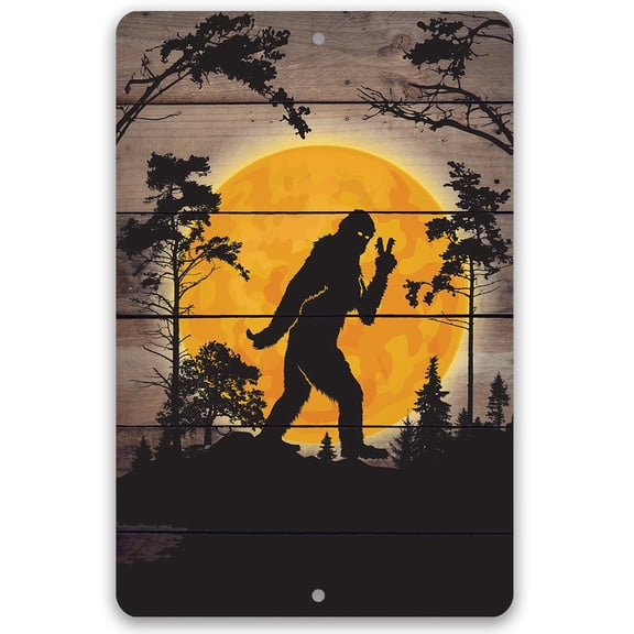 Big Foot in the Woods Peace Sign - Metal Sign - Cabin Rules - Durable Metal Sign - Use Indoor/Outdoor - Funny Shed or Shak Decor and Housewarming Gift for Outdoorsy People (8" x 12")