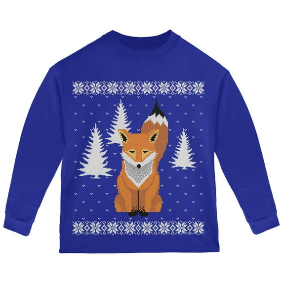 Big Fox Ugly Christmas Sweater Toddler Long Sleeve T Shirt Royal 3T