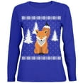 thumbnail image 1 of Big Fox Ugly Christmas Sweater Womens Long Sleeve T Shirt Royal SM, 1 of 1