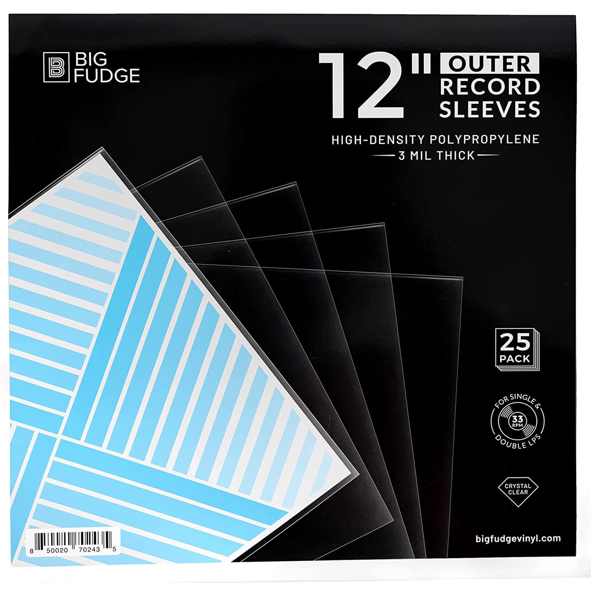 Big Fudge 12” Outer Sleeves for Vinyl Records 3-mm Album Cover Clear  Sleeves, 25-Pack 