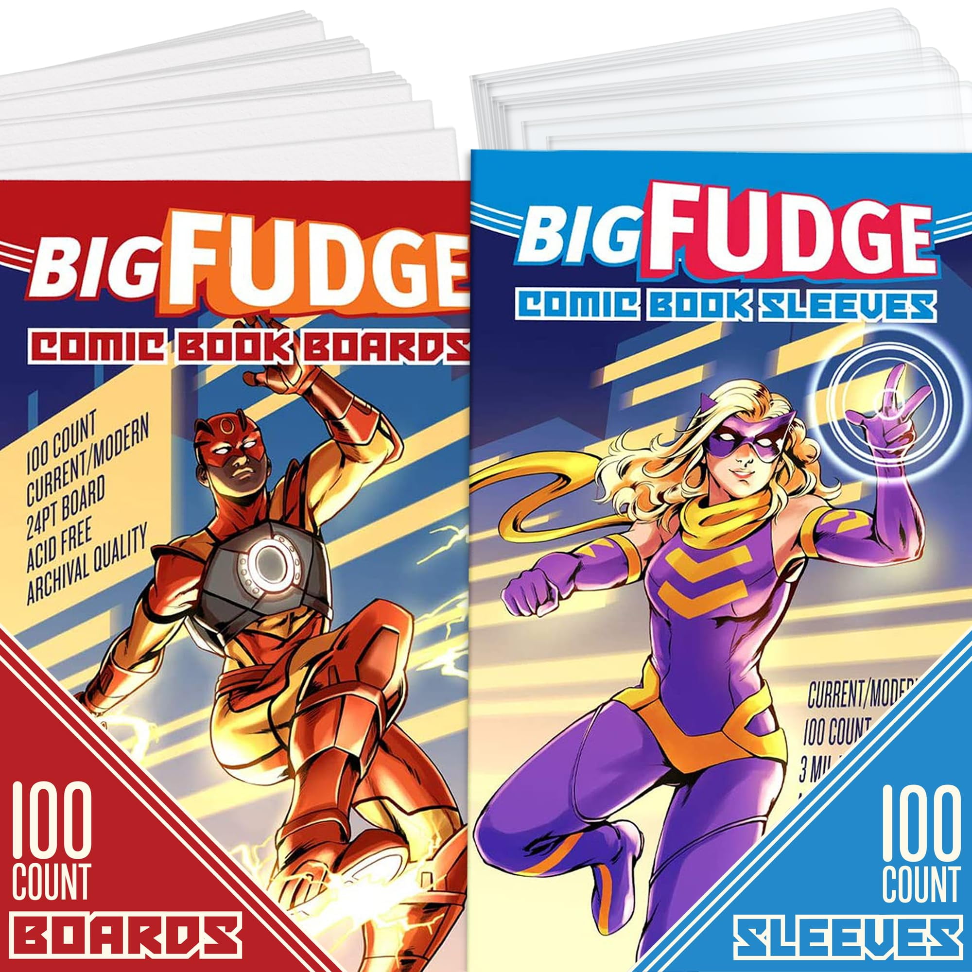 Big Fudge Archival Comic Book Sleeves and Boards Acid-Free Clear Storage 100-Pack