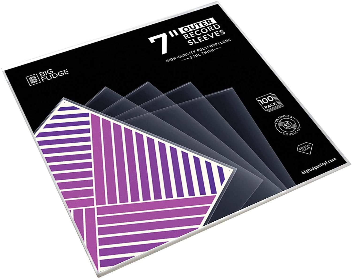 Big Fudge 7-Inch Vinyl Record Outer Sleeves 100 Pack Clear 3 Mil High-Density Polypropylene LP Album Covers for Protection & Storage (7.42 x 7.42)
