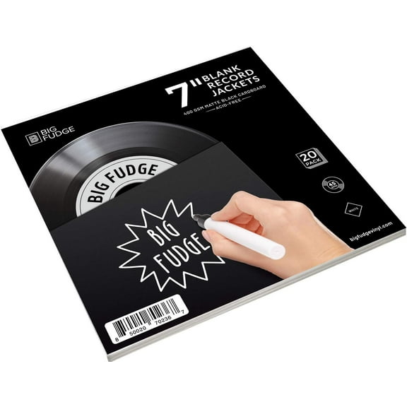 Big Fudge 7-Inch Pro Blank Album Jackets 20 Pack – Heavy-Duty 350gsm Cardboard Record Covers for Vinyl LPs – White