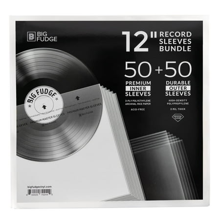 Big Fudge 12-Inch Vinyl Record Sleeves Bundle 100 Pack – 50 Anti-Static Acid-Free Rice Paper Inner Sleeves & 50 High-Density Polypropylene Outer Covers