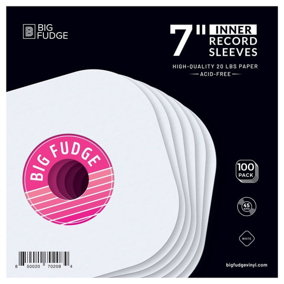 Big Fudge 7-Inch Vinyl Record Inner Sleeves 100 Pack – Heavyweight Acid-Free Paper Album Covers with Round Corners for LPs & Singles