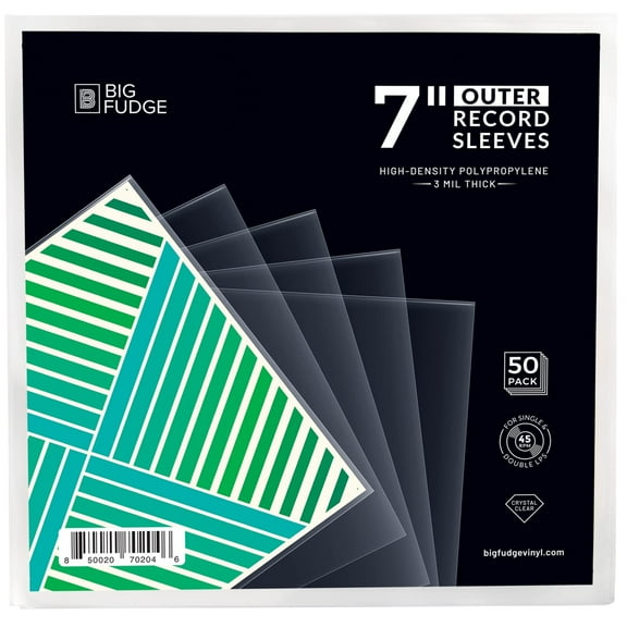 Big Fudge 7-Inch Vinyl Record Outer Sleeves 50 Pack – Clear 3 Mil High-Density Polypropylene LP Album Covers for Protection & Storage (7.42” x 7.42”)