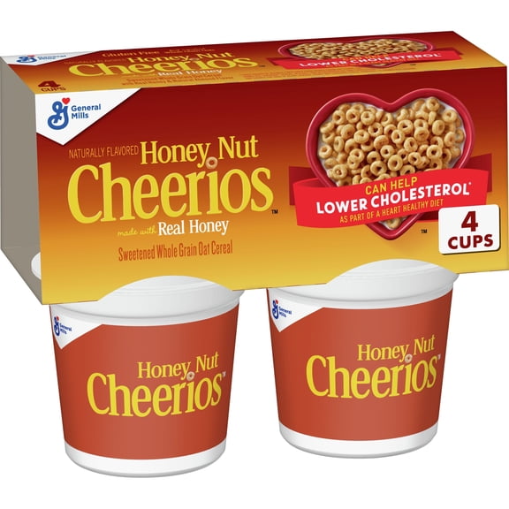 Big G Cereal Honey Nut Cheerios Gluten Free Cereal, 4PK CUP 7.2OZ