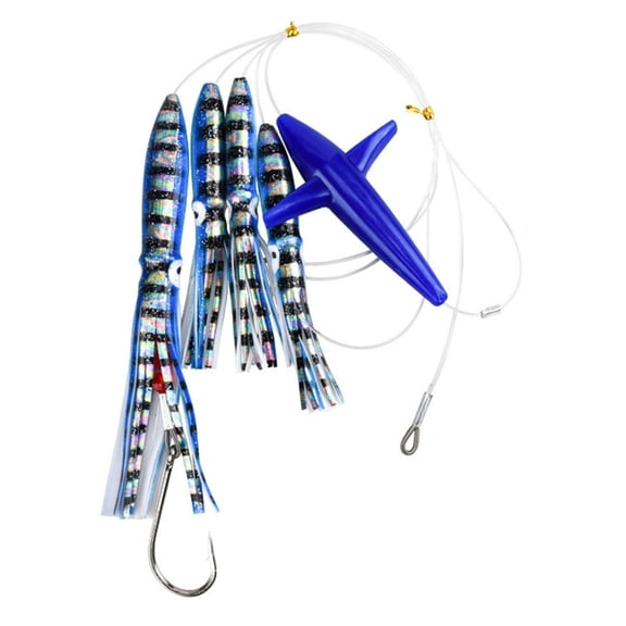 Big Game Fishing Teaser Rigged Feather Trolling Lure with Squid Daisy Chain for Saltwater Tuna Marlin, UV Reflective Artificial Bait(C 4)