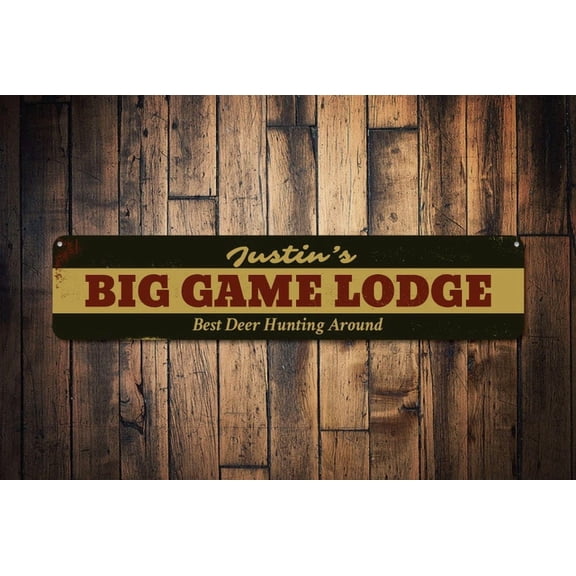 Big Game Lodge Sign Deer Hunter Gift Hunting Sign Hunters Lodge Decor Custom Fathers Day Gift Man Cave Sign-Quality Game Room - Size: 16 x 4 Inches