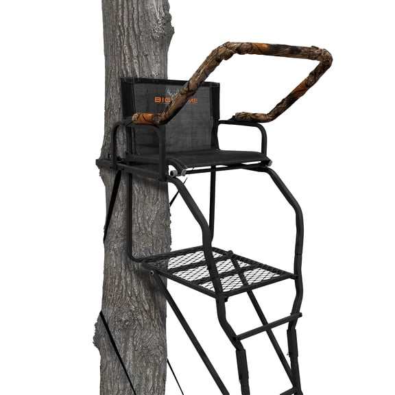 Big Game Striker XL 17.5' Ladder Treestand w/Flip-Back Seat and Rail, Black