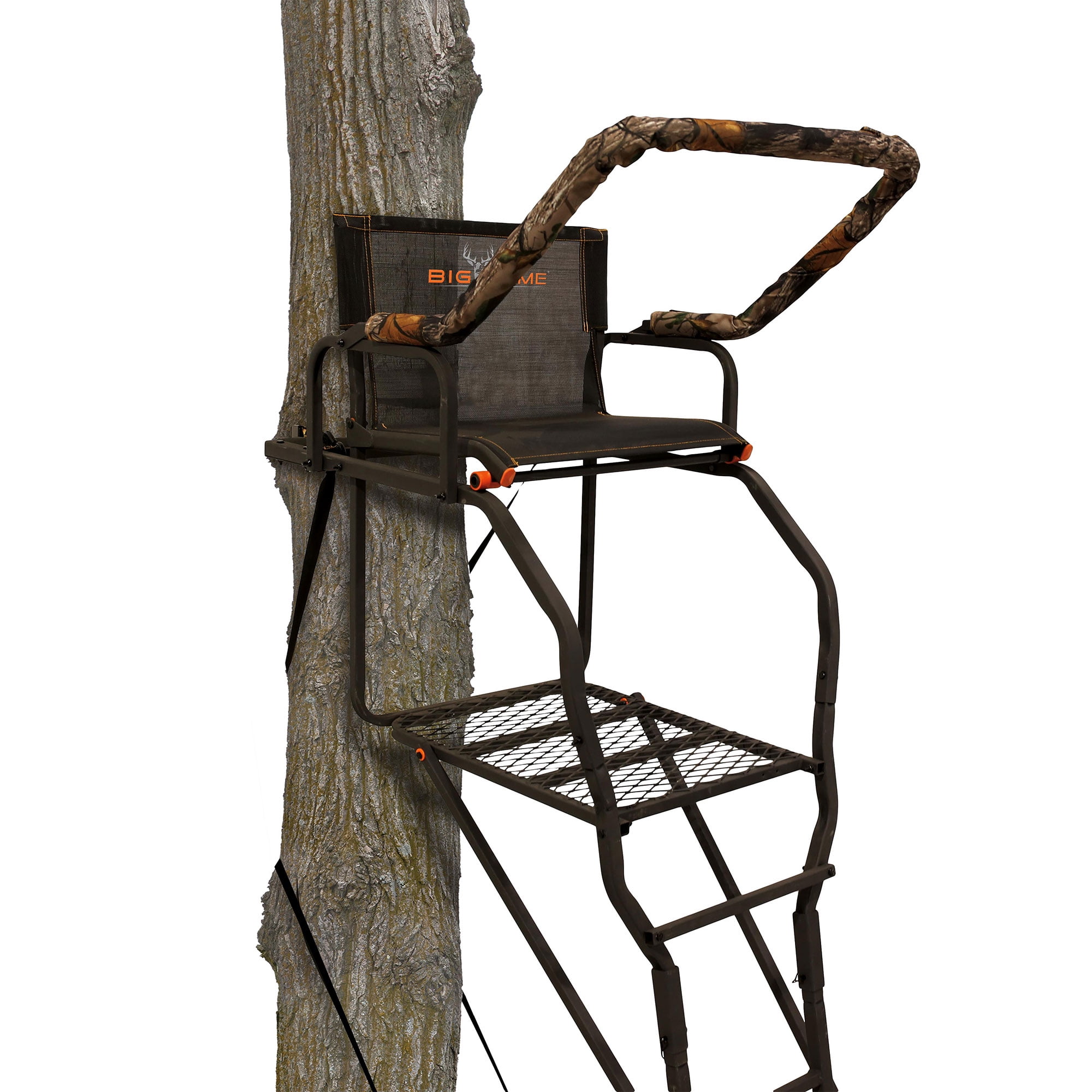 Big Game Striker XL 17.5' Ladder Treestand w/Flip-Back Seat and Rail, Black