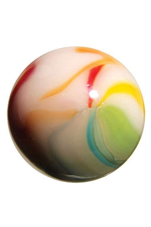 ~1X Cockatoo Mammoth Marble 1 5/8" (42mm) w/Display Stand Glass Ball Large Huge Iridescent White red Blue Shooter Swirl