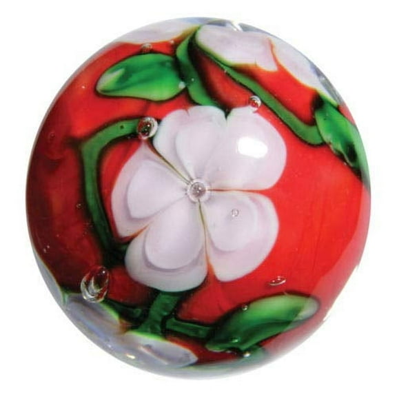 Big Game Toys~22mm (7/8") Chrysanthemum Hand Made Art Glass Marble Clear/Red/White Flower