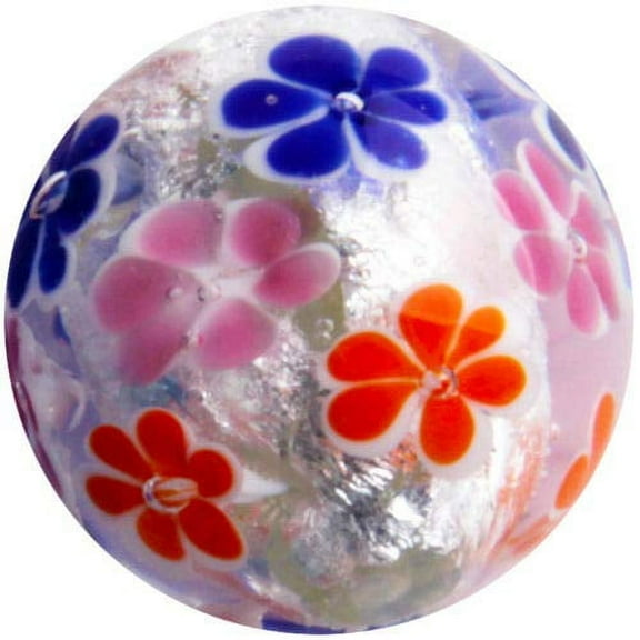 Big Game Toys~22mm (7/8") Morning Dew Hand Made Art Glass Marble Pink/Orange/Blue/White/Foil Flower