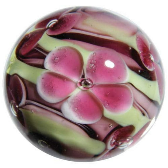 Big Game Toys~22mm (7/8") Protea Hand Made Art Glass Marble Purple/Green Flower Swirl