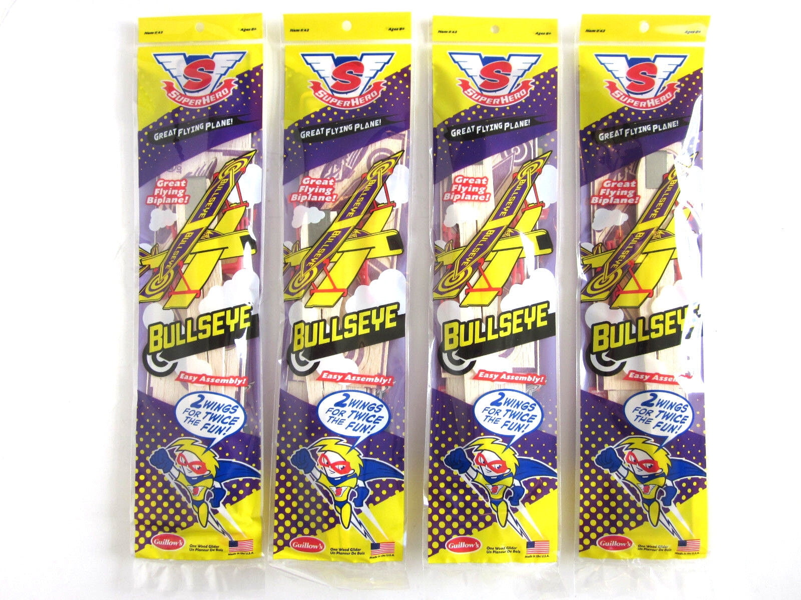 Big Game Toys~(4) Biplane Bullseye Balsa Wood Airplane Glider GUILLOWS Model kit #43