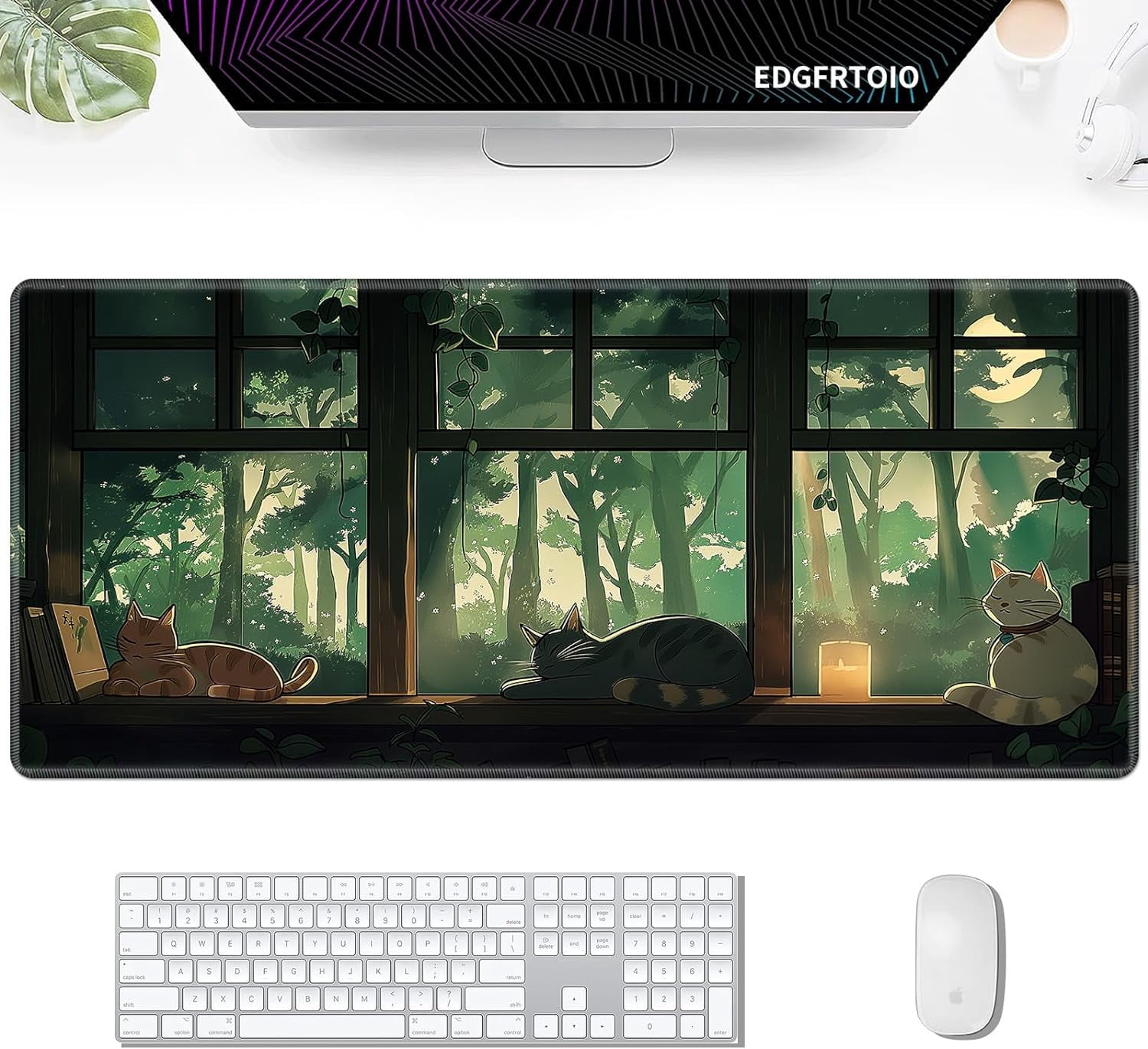 Big Gaming Mouse Pad, Extended 35.4" X 15.75" in Desk Pad for Keyboard and Mouse, Computer Keyboard Mouse Mat 3mm Thick XXL Rubber Mousepad for Laptop Gamer, Cats in A Bookstore