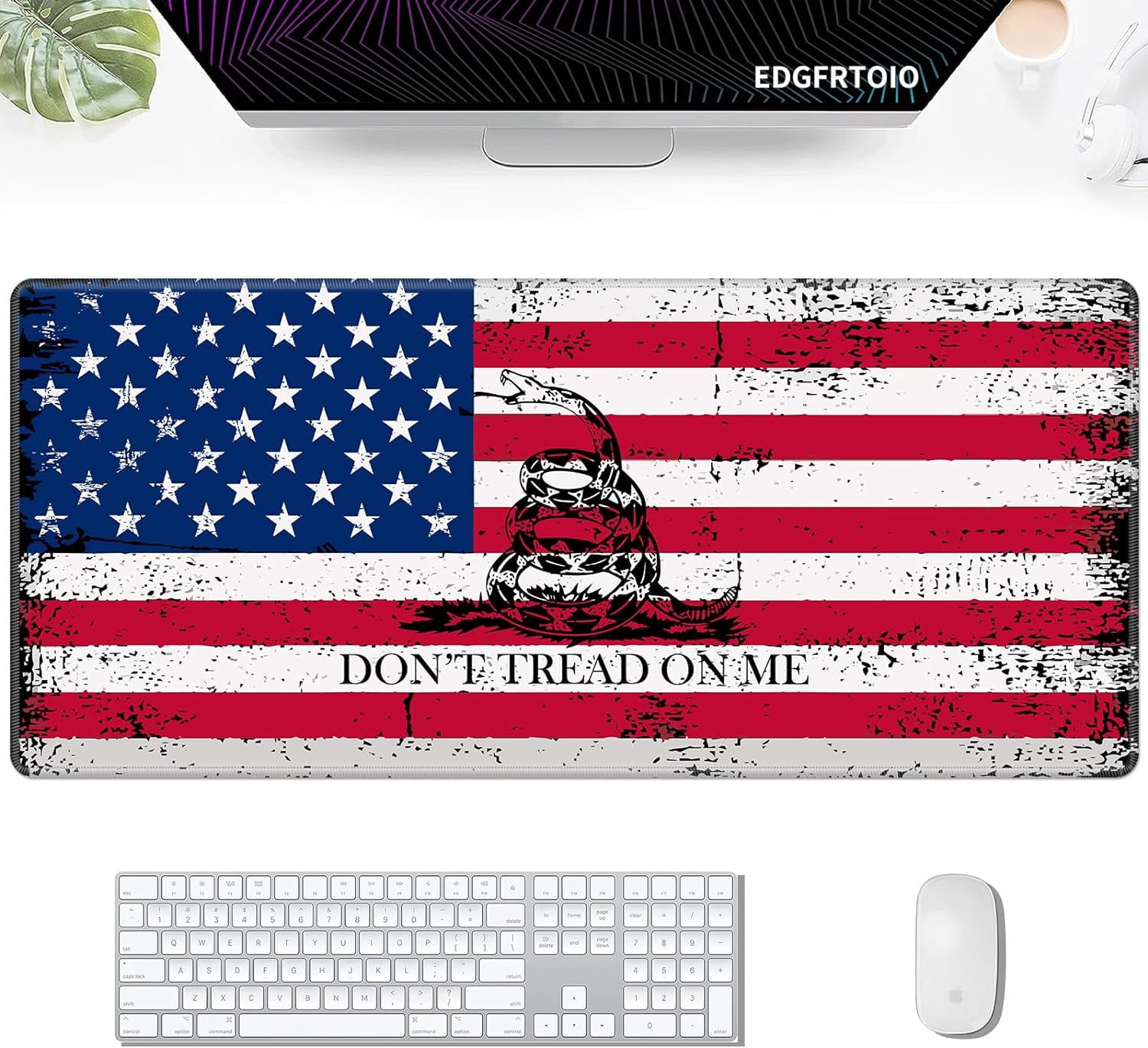Big Gaming Mouse Pad, Extended 35.4" X 15.75" in Desk Pad for Keyboard and Mouse, Computer Keyboard Mouse Mat 3mm Thick XXL Rubber Mousepad for Laptop Gamer, Gadsden Flag
