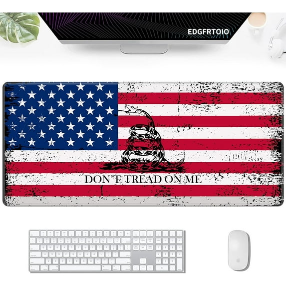 Big Gaming Mouse Pad, Extended 35.4" X 15.75" in Desk Pad for Keyboard and Mouse, Computer Keyboard Mouse Mat 3mm Thick XXL Rubber Mousepad for Laptop Gamer, Gadsden Flag