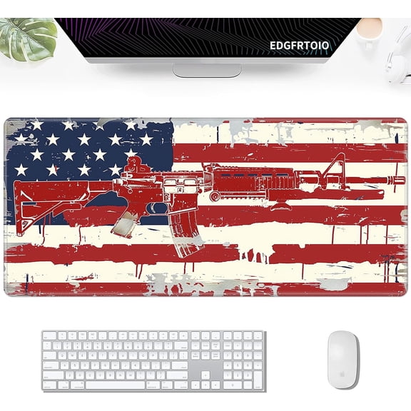 Big Gaming Mouse Pad, Extended 35.4" X 15.75" in Desk Pad for Keyboard and Mouse, Computer Keyboard Mouse Mat 3mm Thick XXL Rubber Mousepad for Laptop Gamer, War US Flag