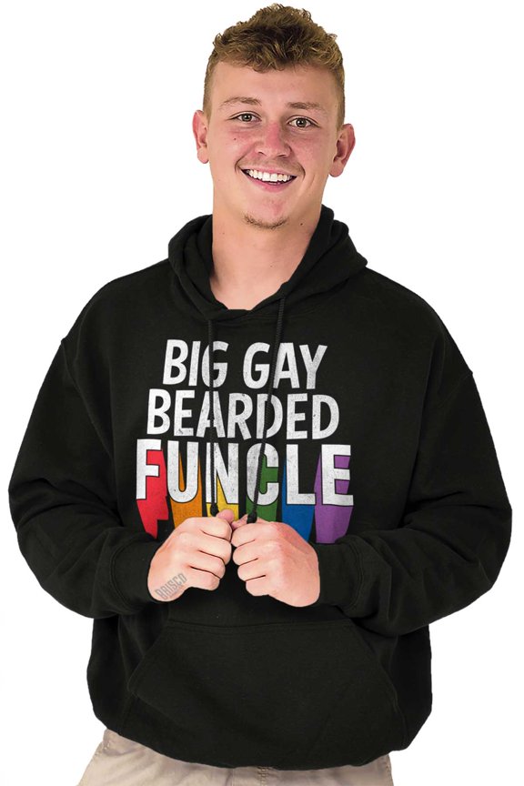 Big Gay Bearded Funcle Uncle Rainbow Hoodie Hooded Sweatshirt Men Brisco Brands L