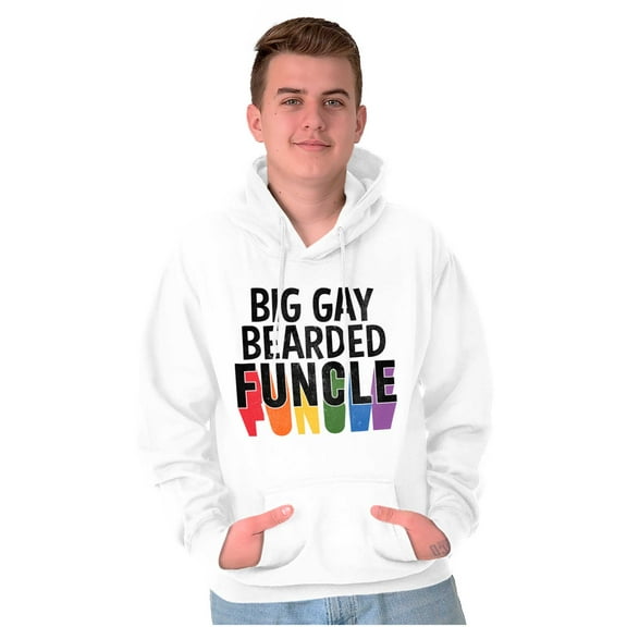 Big Gay Bearded Funcle Uncle Rainbow Men's Big & Tall Graphic Hoodie Brisco Brands 3X