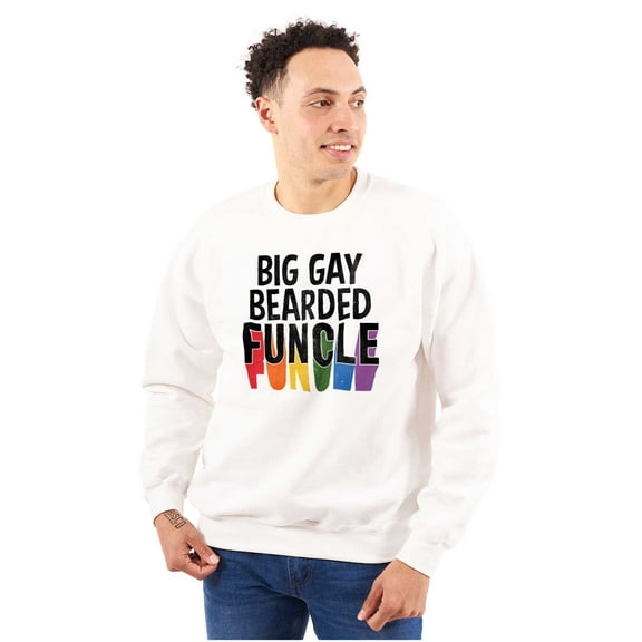 Big Gay Bearded Funcle Uncle Rainbow Men's Big & Tall Crewneck Sweatshirt Brisco Brands 3X