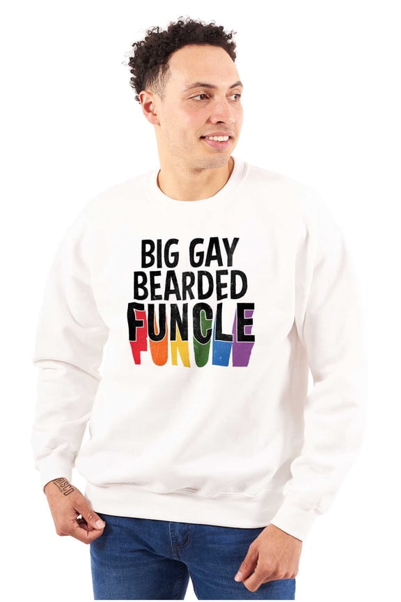 Big Gay Bearded Funcle Uncle Rainbow Men's Big & Tall Crewneck Sweatshirt Brisco Brands 5X