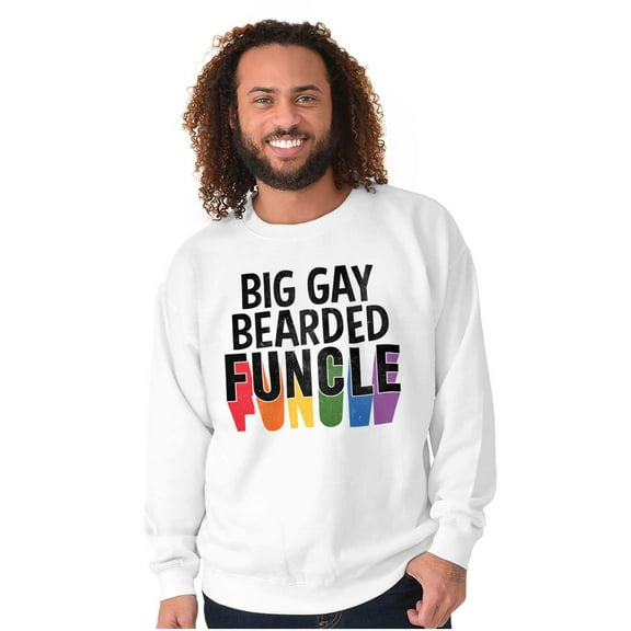 Big Gay Bearded Funcle Uncle Rainbow Men's Crewneck Sweatshirt Brisco Brands X