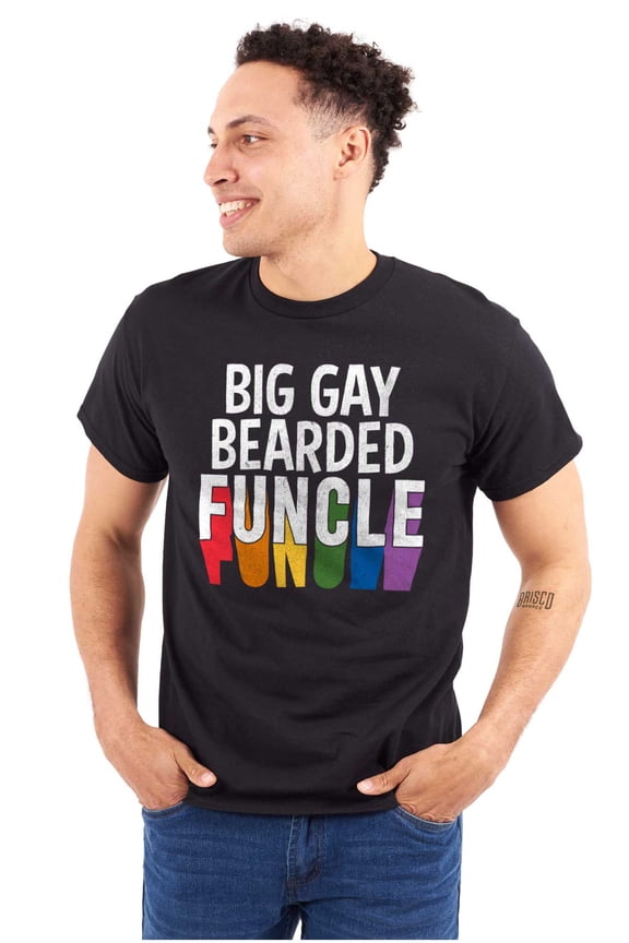 Big Gay Bearded Funcle Uncle Rainbow Men's Graphic T Shirt Tees Brisco Brands L