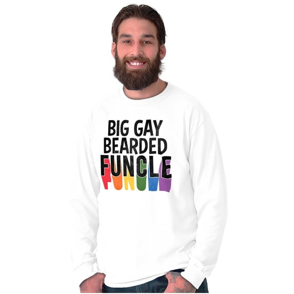 Big Gay Bearded Funcle Uncle Rainbow Men's Long Sleeve Tee T Shirt Brisco Brands S