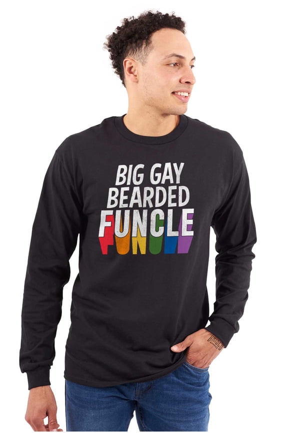 Big Gay Bearded Funcle Uncle Rainbow Men's Long Sleeve Tee T Shirt Brisco Brands S
