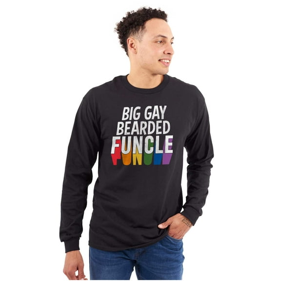 Big Gay Bearded Funcle Uncle Rainbow Men's Long Sleeve Tee T Shirt Brisco Brands X