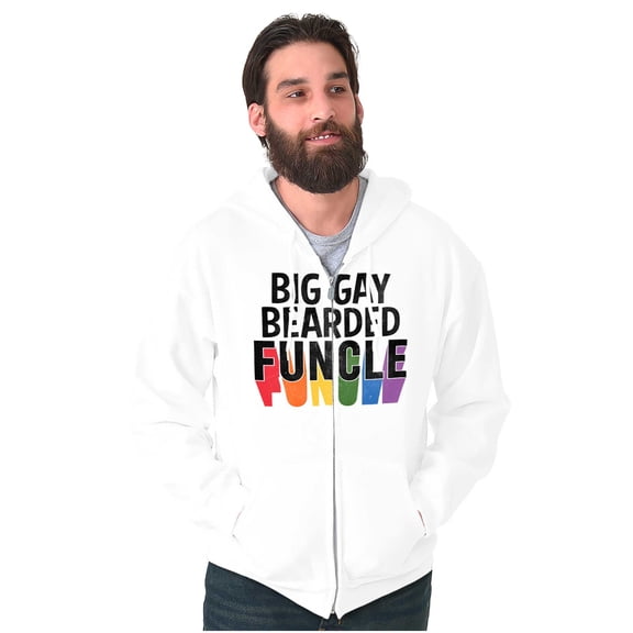 Big Gay Bearded Funcle Uncle Rainbow Zip Hoodie Sweatshirt Men Brisco Brands L