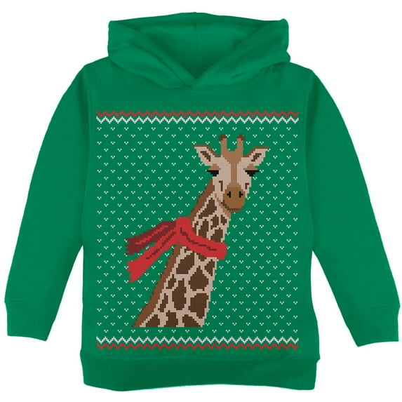 Big Giraffe Scarf Ugly Christmas Sweater Toddler Hoodie Green 4T