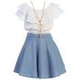 thumbnail image 1 of Big Girl 3 Pieces Ruffle Top Skirt Necklace Summer Clothing Skirt Set Outfit Outfit White Denim 8 JKS 2130S BNY Corner, 1 of 4