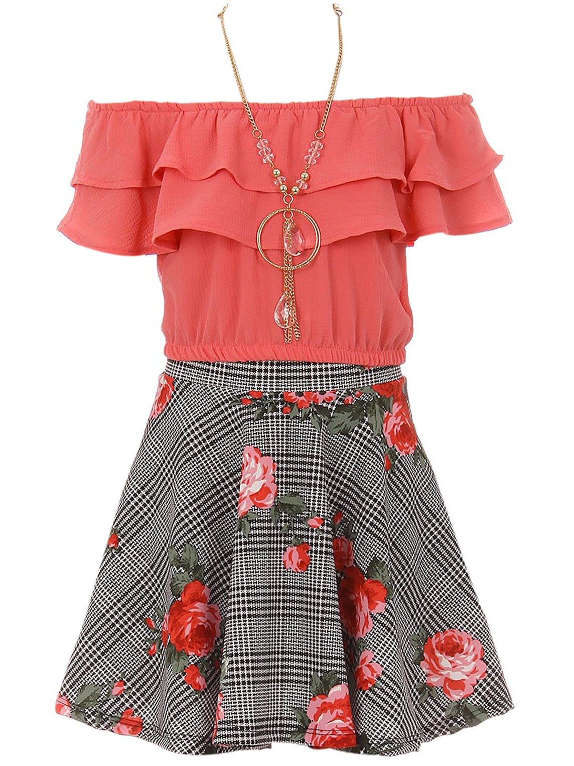 Big Girl Pieces Set Summer off Shoulder Crop Top T-Shirt Skirt