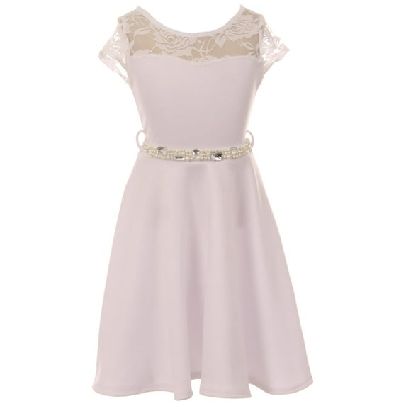 Big Girl Cap Sleeve Illusion Lace Pearl Holiday Easter Party Flower Girl Dress White 10 JKS 2153 BNY Corner