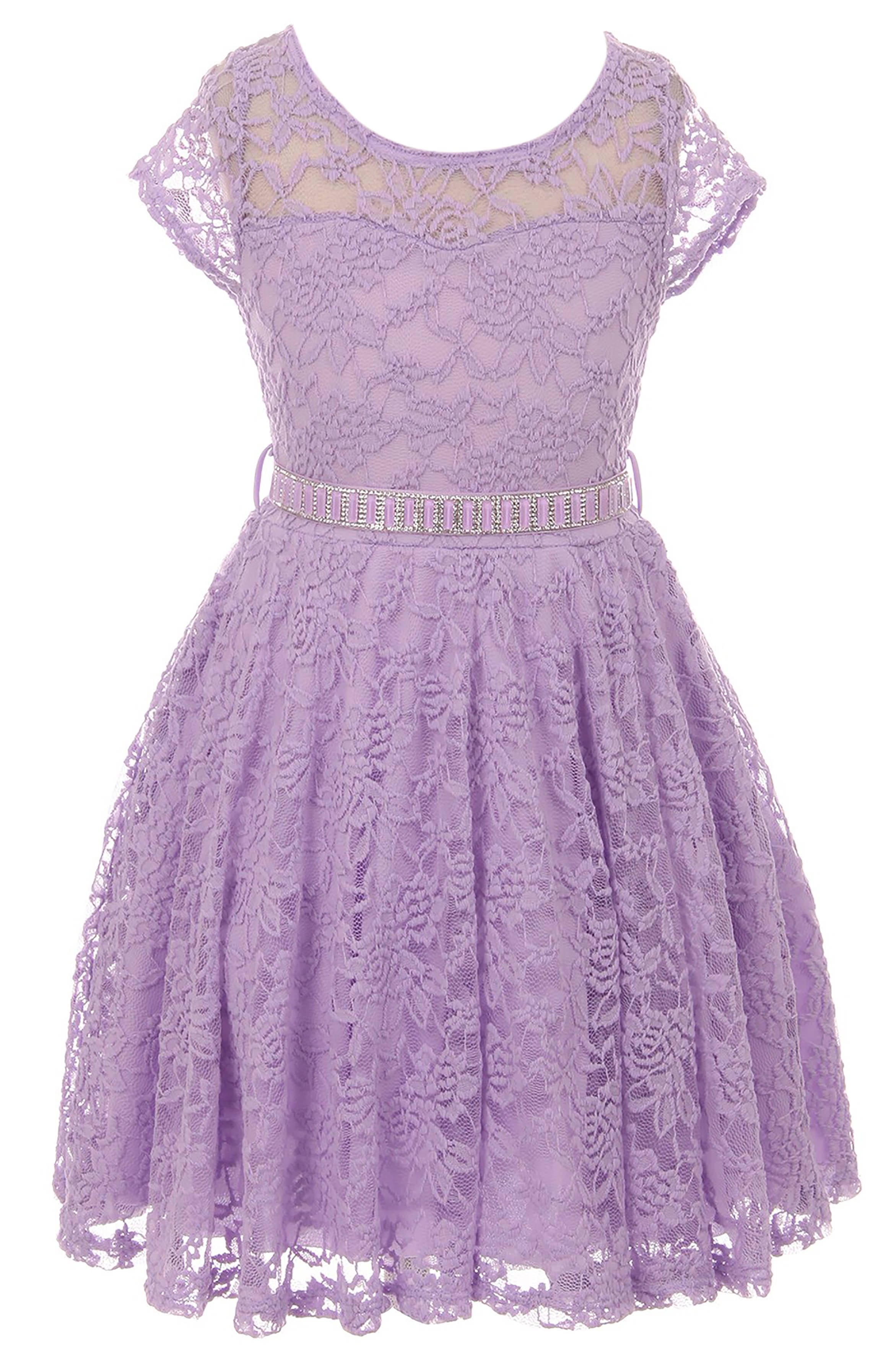 Big Girl Cap Sleeve Lace Skater Stone Belt Flower Girls Dresses (19JK88S)  Lilac 16 - Walmart.com
