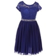 thumbnail image 1 of Big Girl Cap Sleeve Lace Top Chiffon Holiday Flower Girls Dresses (20JK53S) Royal 8, 1 of 5
