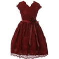 thumbnail image 1 of Big Girl Cap Sleeve V Neck Flower Stretch Lace Corsage Special Occasion Dress (20JK66S) Burgundy 8, 1 of 4