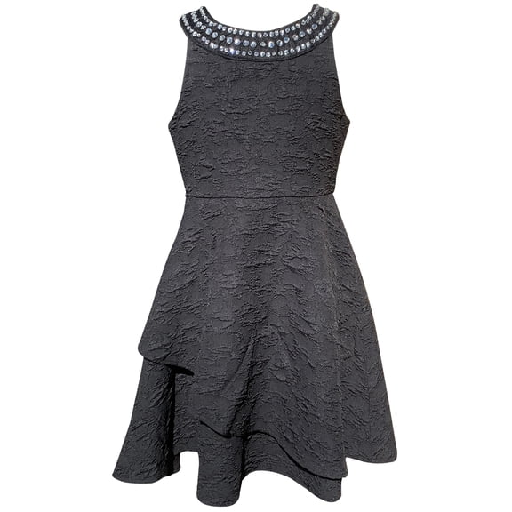 Big Girl Classy Rhinestones Neckline Asymmetrical Easter Graduation Flower Girl Dress Black 8