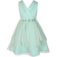 thumbnail image 1 of Big Girl Classy V Neck Chiffon Ruched Rhinestone Belt Easter Graduation Flower Girl Dress Mint 12, 1 of 3