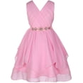 thumbnail image 1 of Big Girl Classy V Neck Chiffon Ruched Rhinestone Belt Easter Graduation Flower Girl Dress Pink 8, 1 of 3