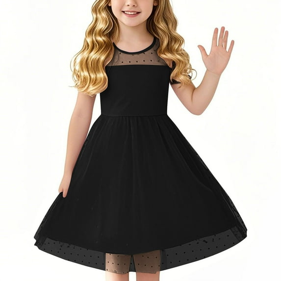 Big Girl Clearance Clothes Dresses for Girls 10-12 Contrast Mesh Puff Short Sleeve Dress Kids High Waist A Line Casual Party Sundress Summer Flowing Tiered Layered Midi Dresses Vestido De Boda