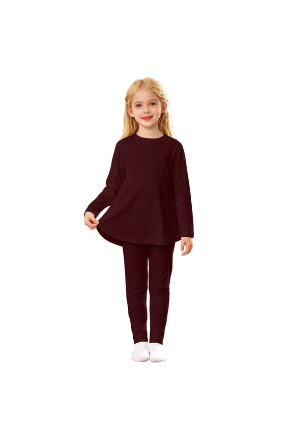 Big Girl Clothing Sets Long Sleeve Top Dress Pants Combo Soft Color Female Daily Girls Summer Clothes,Wine,150