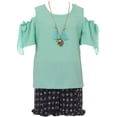 thumbnail image 1 of Big Girl Cold Shoulder Blouse Top Ruffle 2 Pieces Short Set Girls Clothing Mint 12, 1 of 4