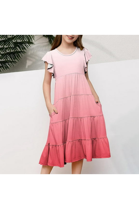 Big Girl Dresses 10-14 Dresss A-Line Floral Princess Dress Spring Summer Dresses Gradient Midi Dresses Beach Vacation Outfit Watermelon Red10-11 Years